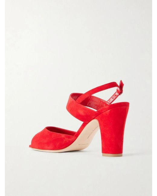 Manolo Blahnik Red Khiko 90 Suede Sandals