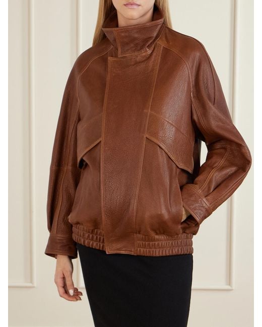 Nour Hammour Brown Ariste Oversized Paneled Leather Jacket