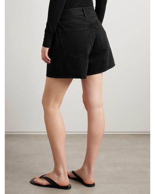 Agolde Black Rhoda Pleated Organic Denim Shorts