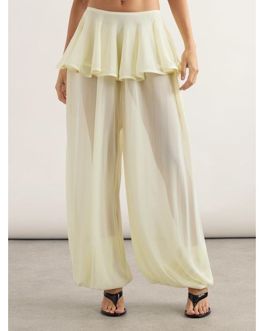 Alaïa Yellow Pleated Georgette Peplum Balloon Pants