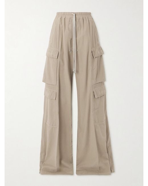 Rick Owens Natural Jumbo Belas Cotton-Twill Wide-Leg Cargo Pants