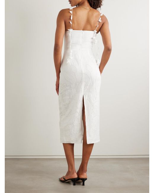 ANDRES OTALORA White Petalos Embroidered Linen Midi Dress