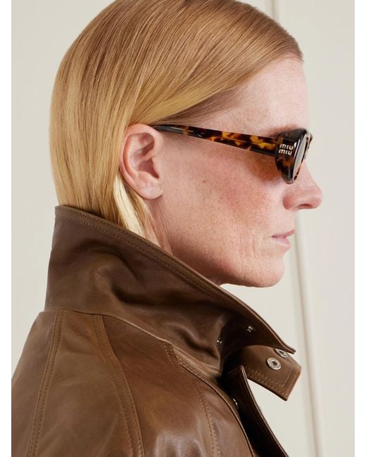 Miu Miu Brown Rounded-Frame Acetate Sunglasses