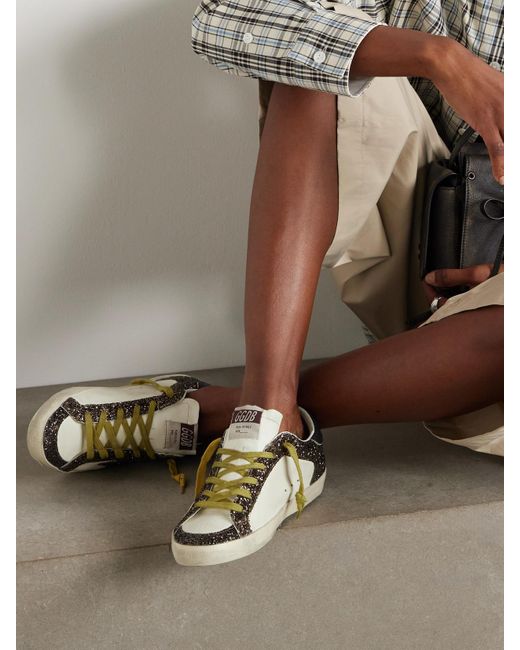 Golden Goose Deluxe Brand Natural Super-Star Distressed Glittered Leather Sneakers