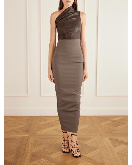 Rick Owens Natural Dirt Pillar Stretch Wool-Blend Midi Skirt