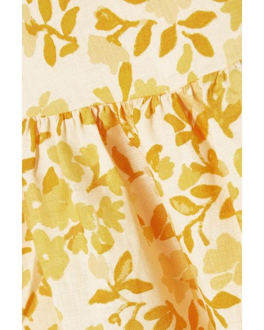 Peony Yellow Net Sustain Tiered Floral-Print Linen Maxi Skirt