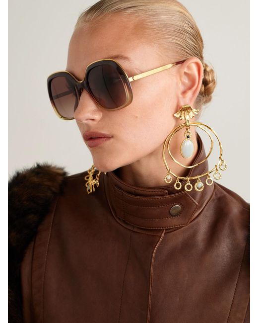 Chloé Brown Aly Square-Frame Acetate And-Tone Sunglasses