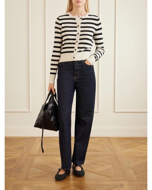 Maria McManus Black Striped Frayed Cashmere And Cotton-Blend Cardigan