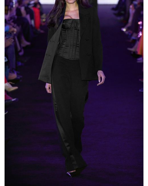 Sergio Hudson Black Double-Breasted Silk-Satin Trimmed Wool-Blend Blazer