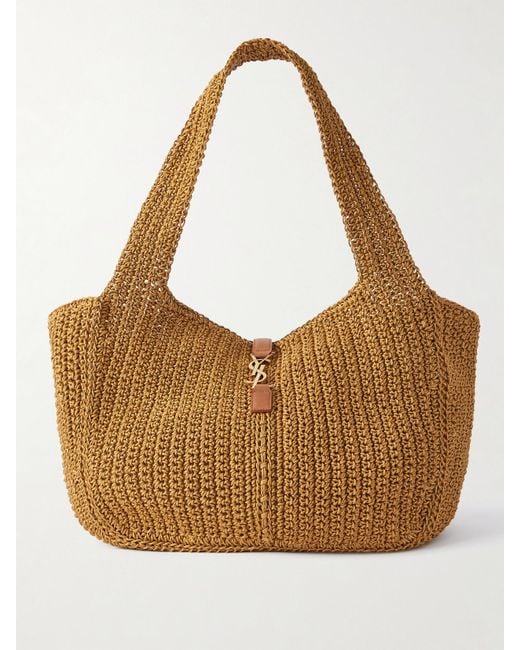 Saint Laurent Brown Le 5 À 7 Bea Medium Leather-Trimmed Raffia Tote