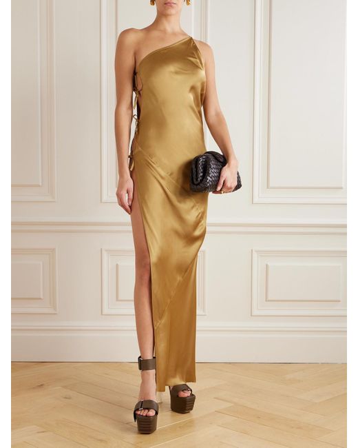 Rick Owens Metallic Taco One-Shoulder Tie-Embellished Satin Dress