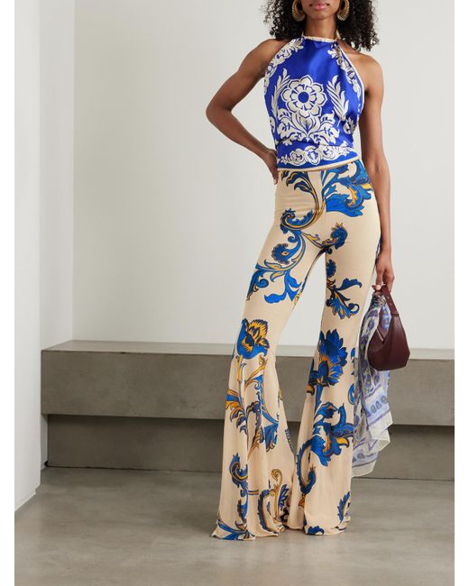 Etro Blue Printed Jersey Flared Pants
