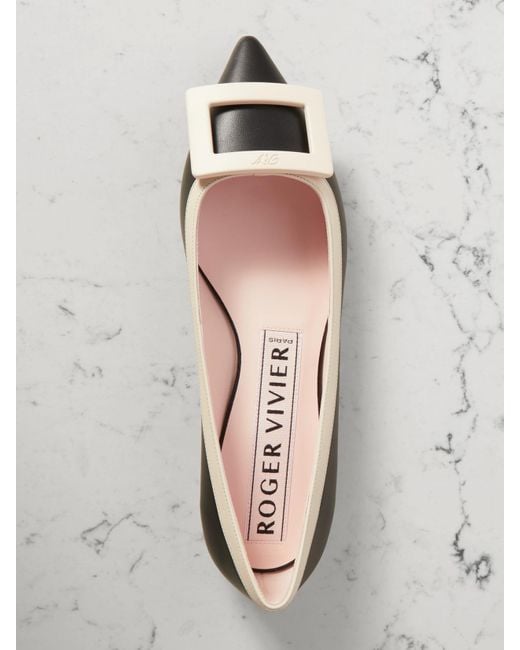 Roger Vivier Black Gommettine Buckled Patent-Leather Ballet Flats