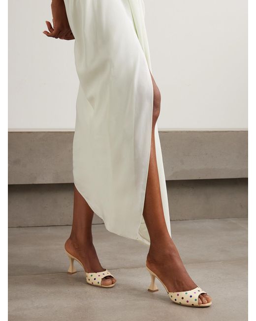 Manolo Blahnik Natural Jadaron 70 Polka-Dot Silk-Satin Mules