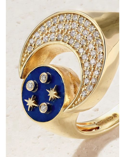 Sydney Evan Metallic Celestial 14-Karat, Lapis Lazuli And Diamond Ring
