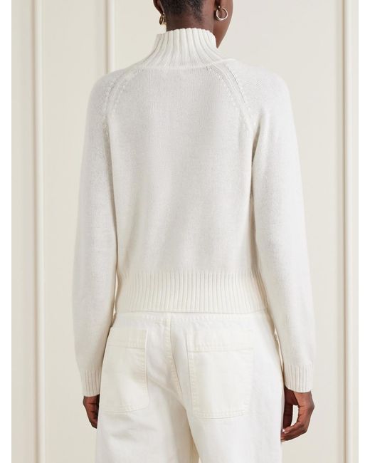 Allude White Mock-Neck Cashmere Sweater
