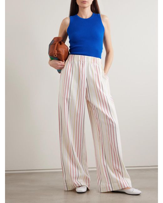 Marrakshi Life Natural The Palazzo Striped Cotton Wide-Leg Pants