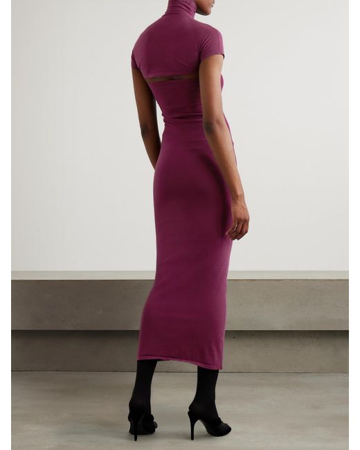 Alaïa Purple Stretch-Jersey Turtleneck Midi Dress
