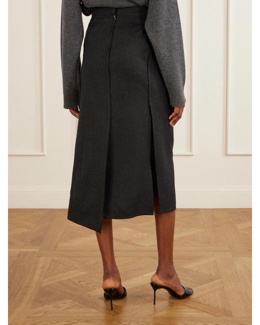 Victoria Beckham Black Wool Pleated Midi Skirt