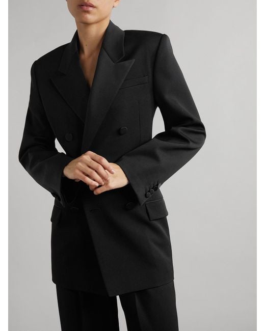 Saint Laurent Black Double-Breasted Twill-Trimmed Grain De Poudre Wool Blazer