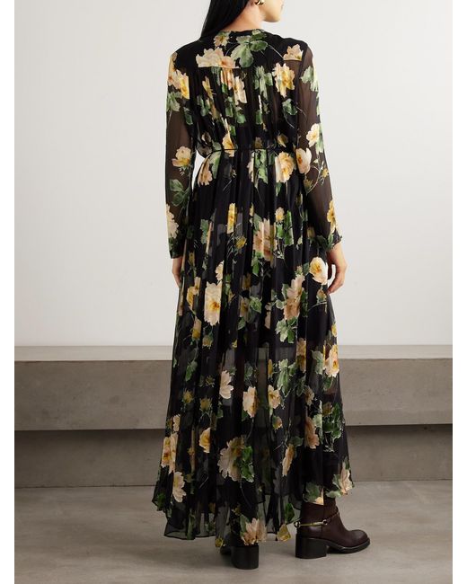 Zimmermann Black Luna Floral Long Sleeve Silk Burnout Maxi Dress