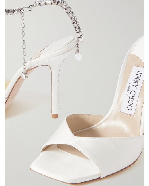 Jimmy Choo Natural Saeda 100 Sandalen Aus Satin Mit Kristallen