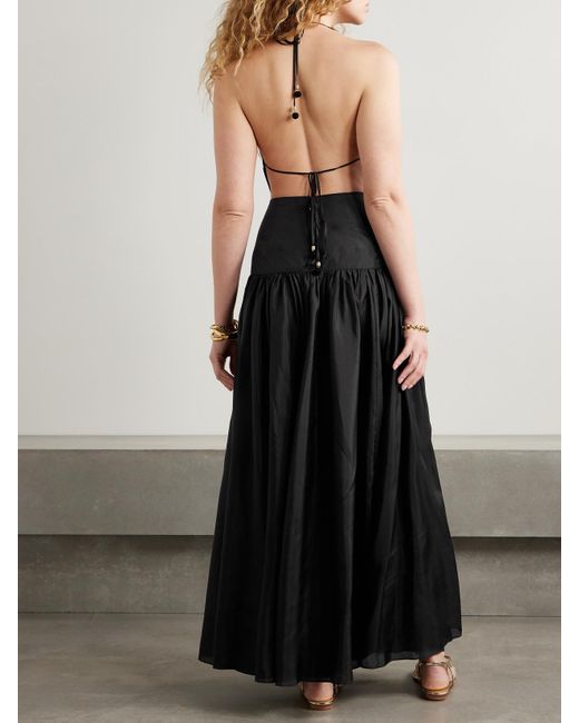 Zimmermann White Rhiannon Open-Back Draped Organic Silk Halterneck Maxi Dress
