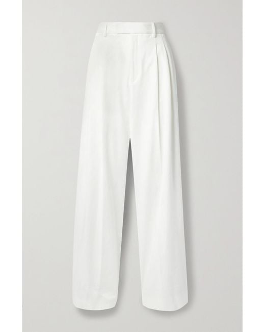 Partow White Bailey Two-tone Pleated Cotton-blend Twill Wide-leg Pants
