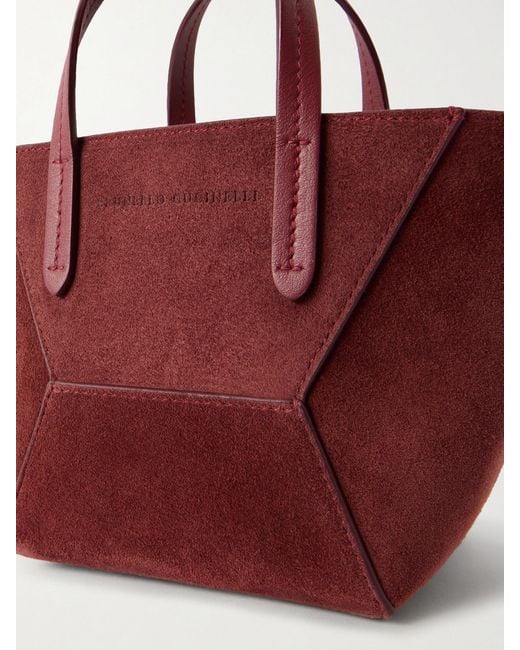 Brunello Cucinelli Red Embellished Suede Shoulder Bag