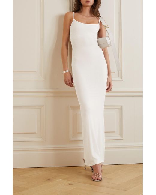 Skims Soft Lounge Ribbed Stretch-modal Slip Dress in White
