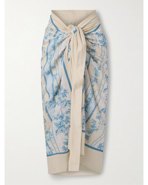 Agua Bendita Blue Lavanda Bougainvillea Pareo Aus Voile Aus Einer Baumwoll-Seidenmischung Mit Blumenprint