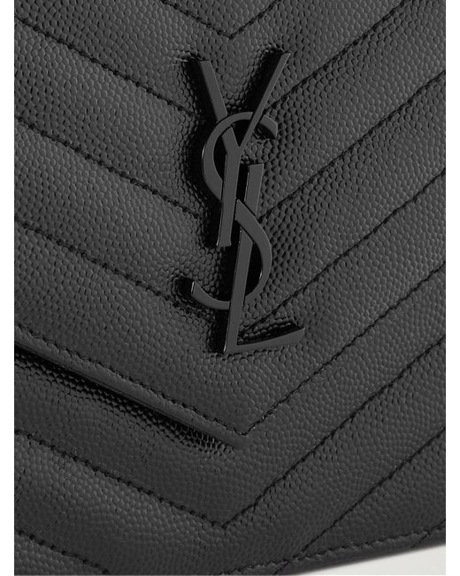 Saint Laurent Black Cassandre Envelope Chain Matelassé Textured-Leather Wallet