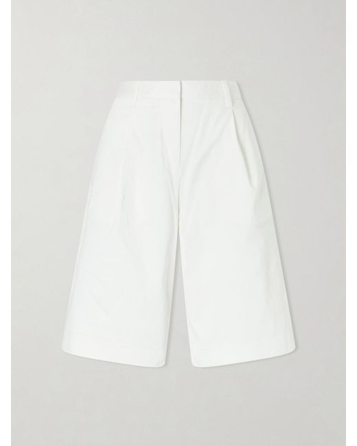 Matteau White Pleated Organic Cotton-Blend Twill Shorts