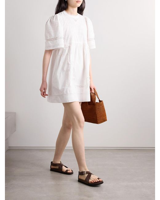 Sea White Lilith Crochet-Trimmed Cotton-Voile Mini Dress