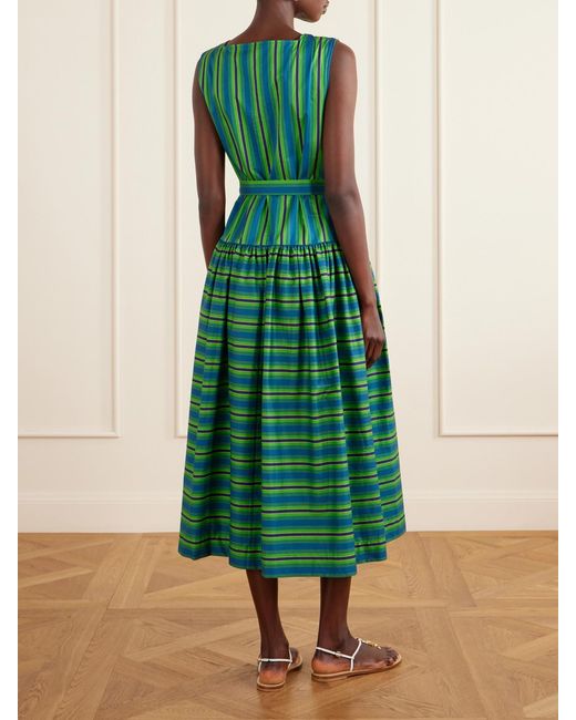 ALÉMAIS Green Margo Belted Striped Organic Cotton-Poplin Midi Dress