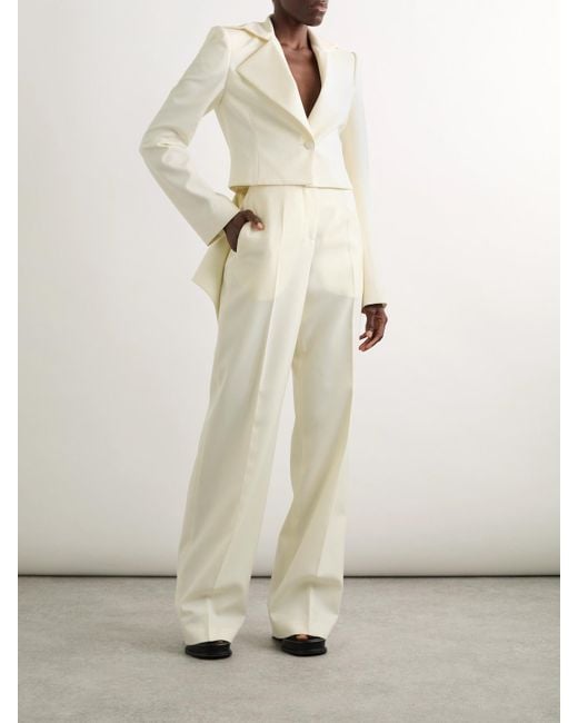 Alexander McQueen White Hose Mit Weitem Bein Aus Woll-Twill Mit Bügelfalten