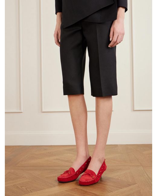 Khaite Red Milly Embellished Whipstitched Suede Pumps