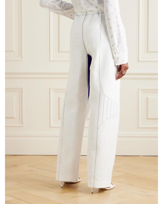 Tory Burch White Embroidered Jersey-Trimmed Cotton-Blend Gauze Wide-Leg Pants