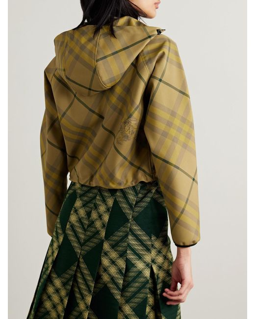 Burberry Green Cropped Hooded Checked Twill Jacket