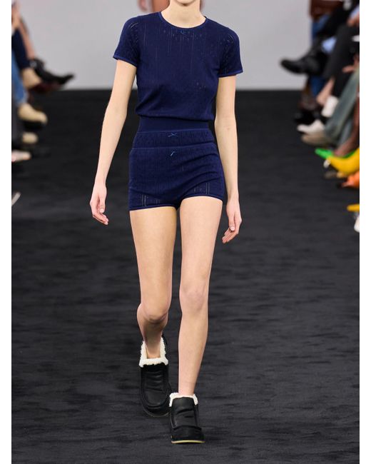 J.W. Anderson Blue Bow-Detailed Pointelle-Knit Cotton And Cashmere-Blend Top
