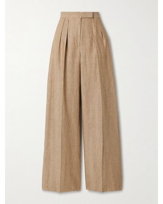 Max Mara Natural Pleated Linen Wide-Leg Pants