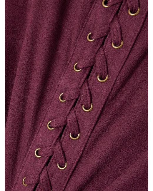 Isabel Marant Purple Seatle Cropped Lace-Up Brushed Stretch-Jersey Top