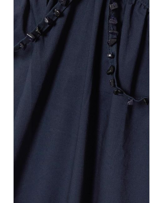 Agua Bendita Blue Peonia Bead-Embellished Cutout Cotton-Poplin Maxi Dress