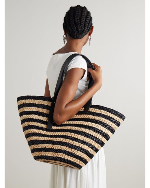 LIE STUDIO Natural The Bianca Large Leather-Trimmed Striped Raffia Tote