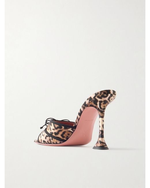 AMINA MUADDI Natural Eleonora Bow-Detailed Leopard-Print Satin Mules