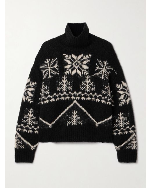 Nili Lotan Black Meredith Intarsia Cashmere And Silk-Blend Turtleneck Sweater