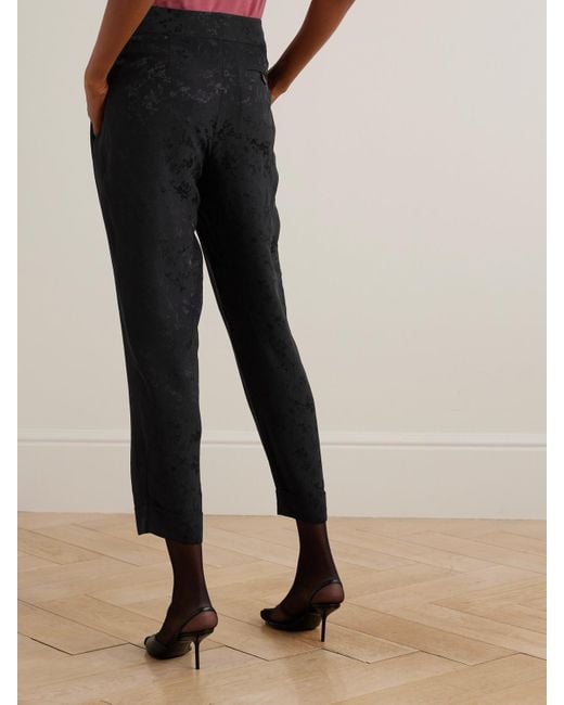 Maison Mayle Black Vali Embellished Pleated Silk-Jacquard Tapered Pants