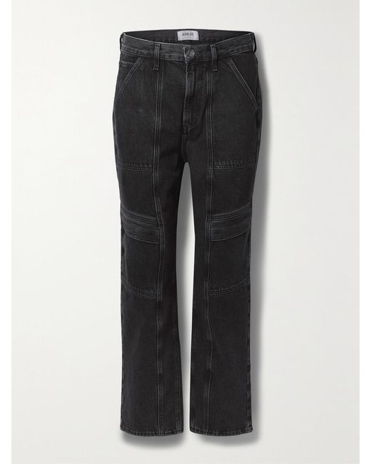 Agolde Black Net Sustain Cooper Cargo High-Rise Straight-Leg Organic Jeans