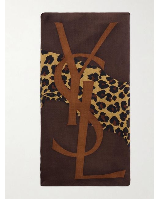 Saint Laurent Brown Printed Wool-Twill Scarf