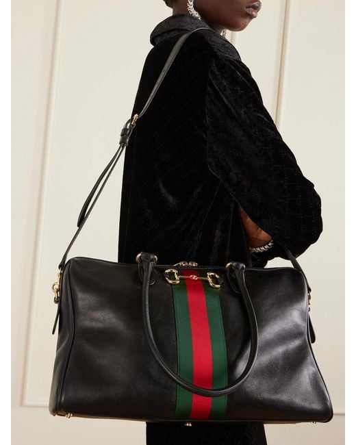 Gucci Black Borsetto Large Webbing-Trimmed Textured-Leather Shoulder Bag